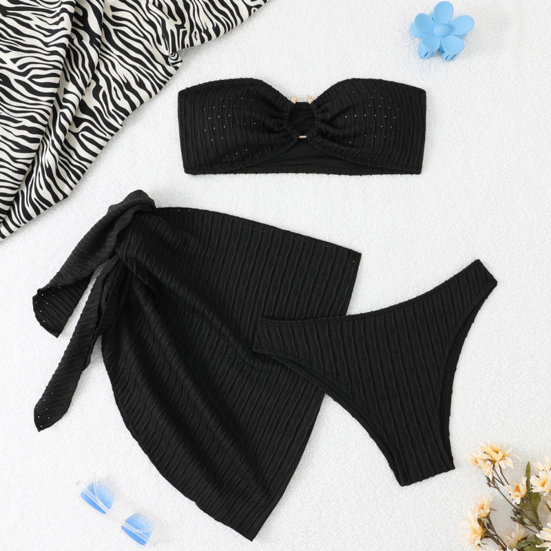 Swimsuit Women Split Backless Sexy Solid Color Bikini Mesh Bikini Three Piece Swimsuit Bella Mia